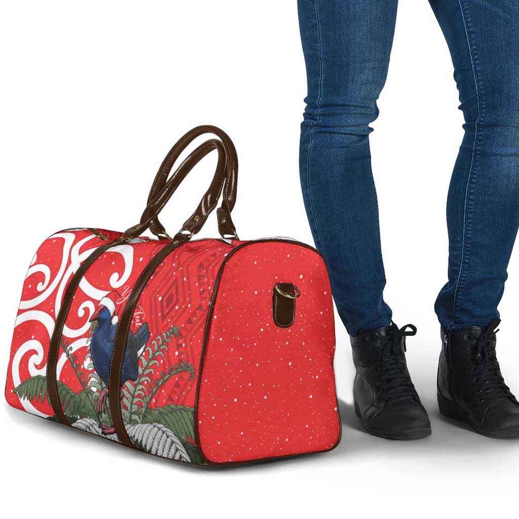 Personalized New Zealand Pukeko Christmas Travel Bag Meri Kirihimete Taniko Ponga Koru Red - Polynesian Pride