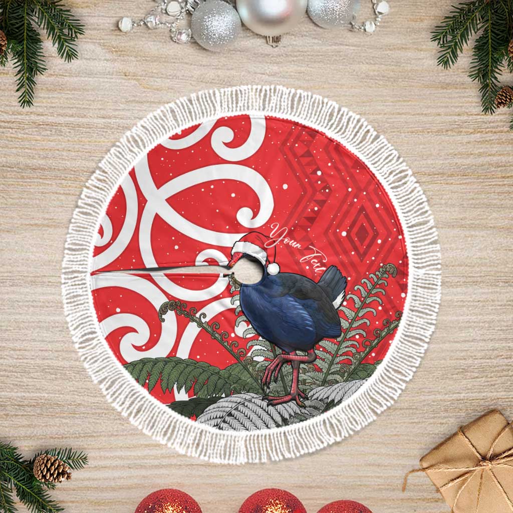Personalized New Zealand Pukeko Christmas Tree Skirt Meri Kirihimete Taniko Ponga Koru Red - Polynesian Pride