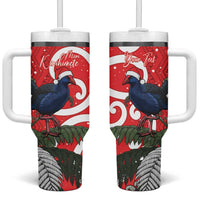 Personalized New Zealand Pukeko Christmas Tumbler With Handle Meri Kirihimete Taniko Ponga Koru Red - Polynesian Pride