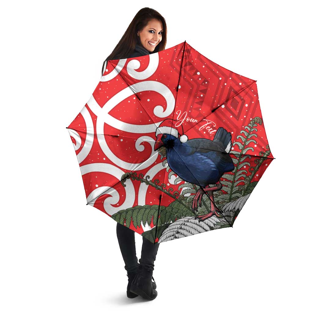 Personalized New Zealand Pukeko Christmas Umbrella Meri Kirihimete Taniko Ponga Koru Red - Polynesian Pride