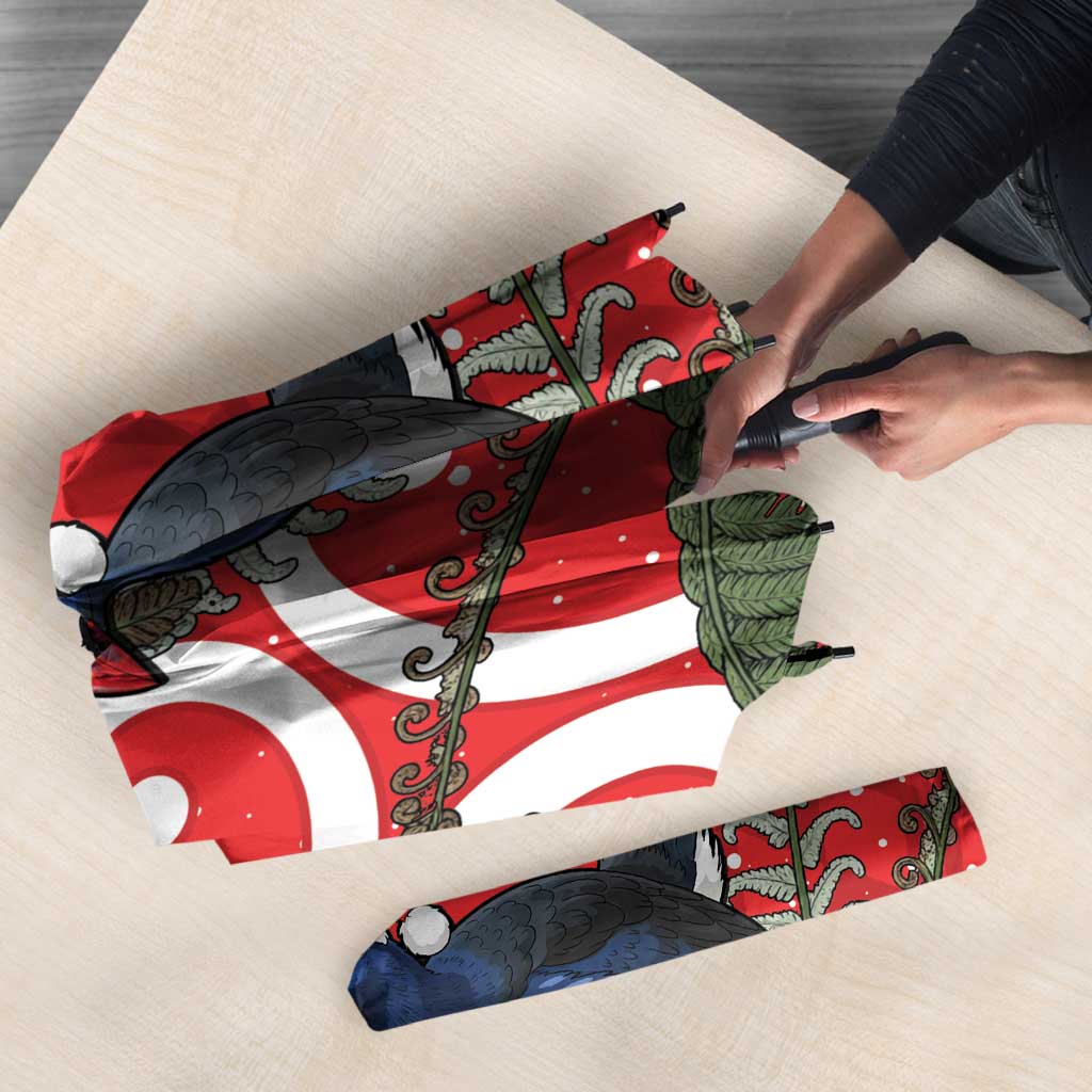 Personalized New Zealand Pukeko Christmas Umbrella Meri Kirihimete Taniko Ponga Koru Red - Polynesian Pride