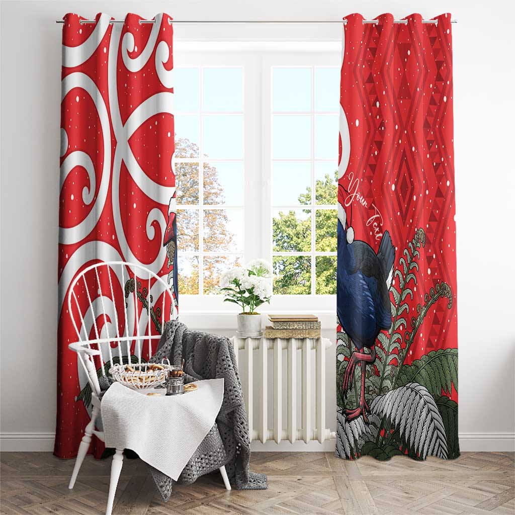 Personalized New Zealand Pukeko Christmas Window Curtain Meri Kirihimete Taniko Ponga Koru Red - Polynesian Pride