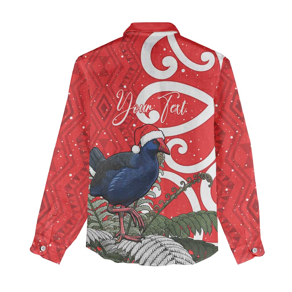 Personalized New Zealand Pukeko Christmas Women Casual Shirt Meri Kirihimete Taniko Ponga Koru Red - Polynesian Pride