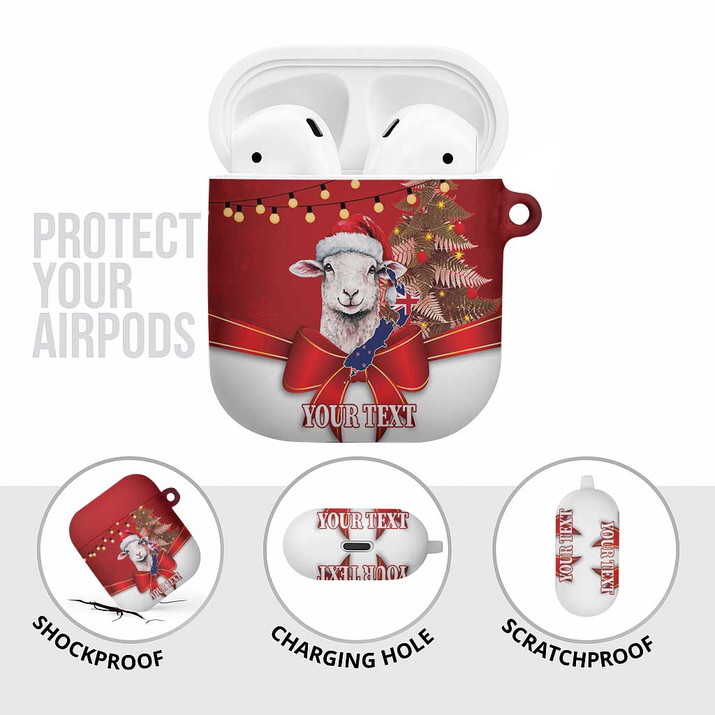 Personalized New Zealand Sheep Christmas AirPods Case Hipi Meri Kirihimete Silver Fern Xmas Tree - Polynesian Pride