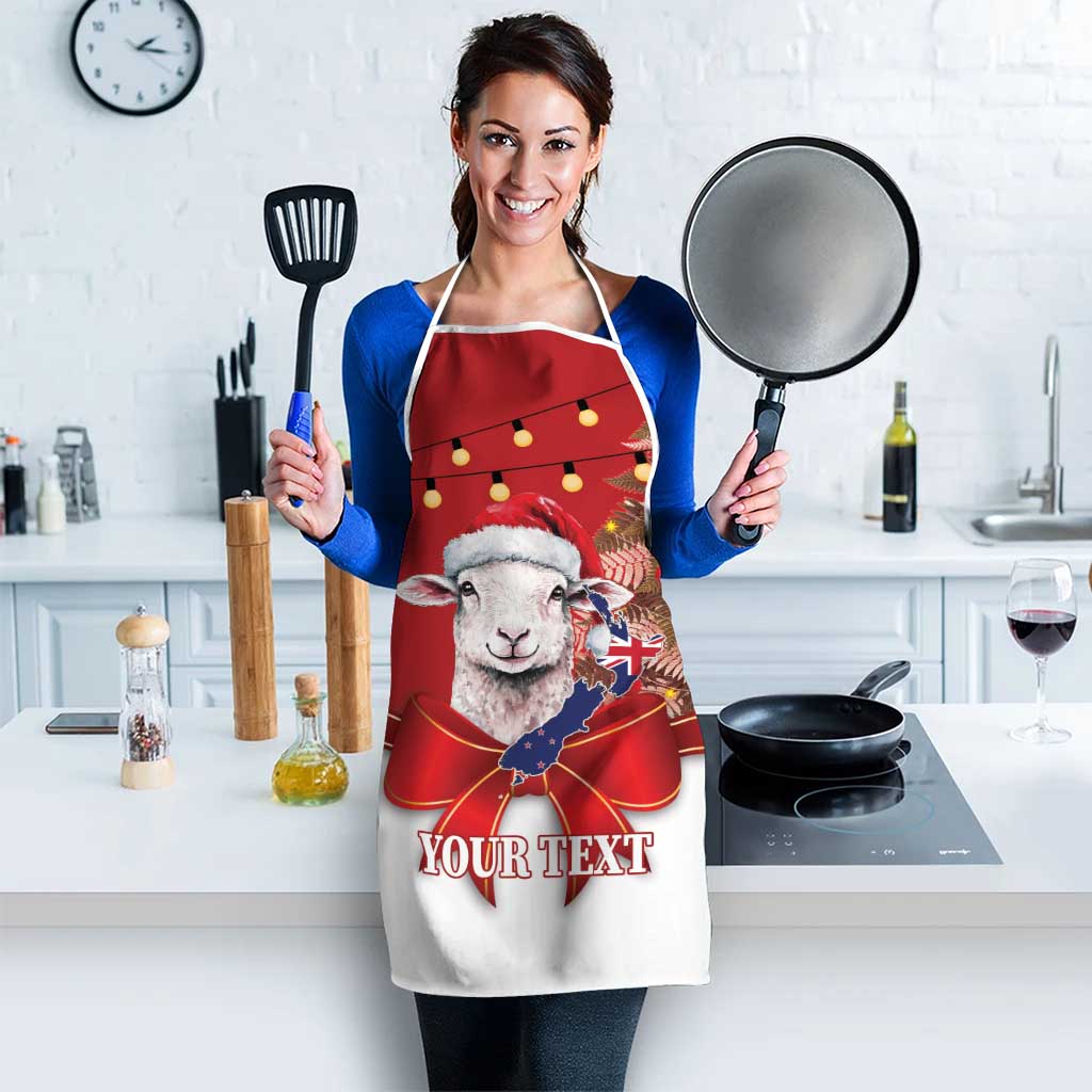 Personalized New Zealand Sheep Christmas Apron Hipi Meri Kirihimete Silver Fern Xmas Tree - Polynesian Pride