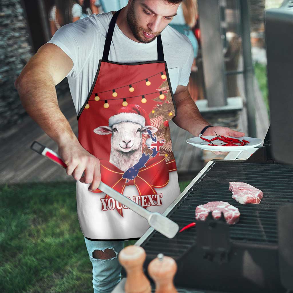 Personalized New Zealand Sheep Christmas Apron Hipi Meri Kirihimete Silver Fern Xmas Tree - Polynesian Pride
