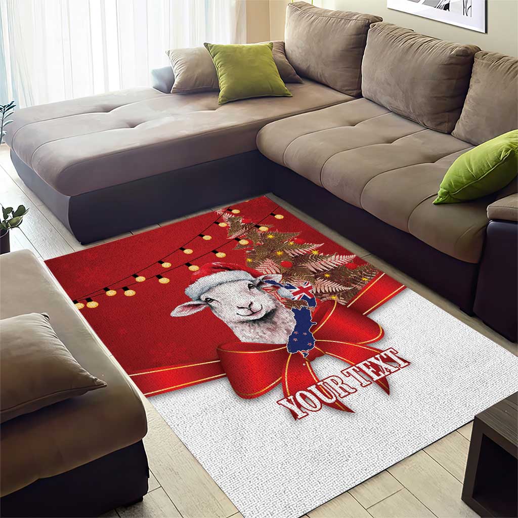 Personalized New Zealand Sheep Christmas Area Rug Hipi Meri Kirihimete Silver Fern Xmas Tree - Polynesian Pride
