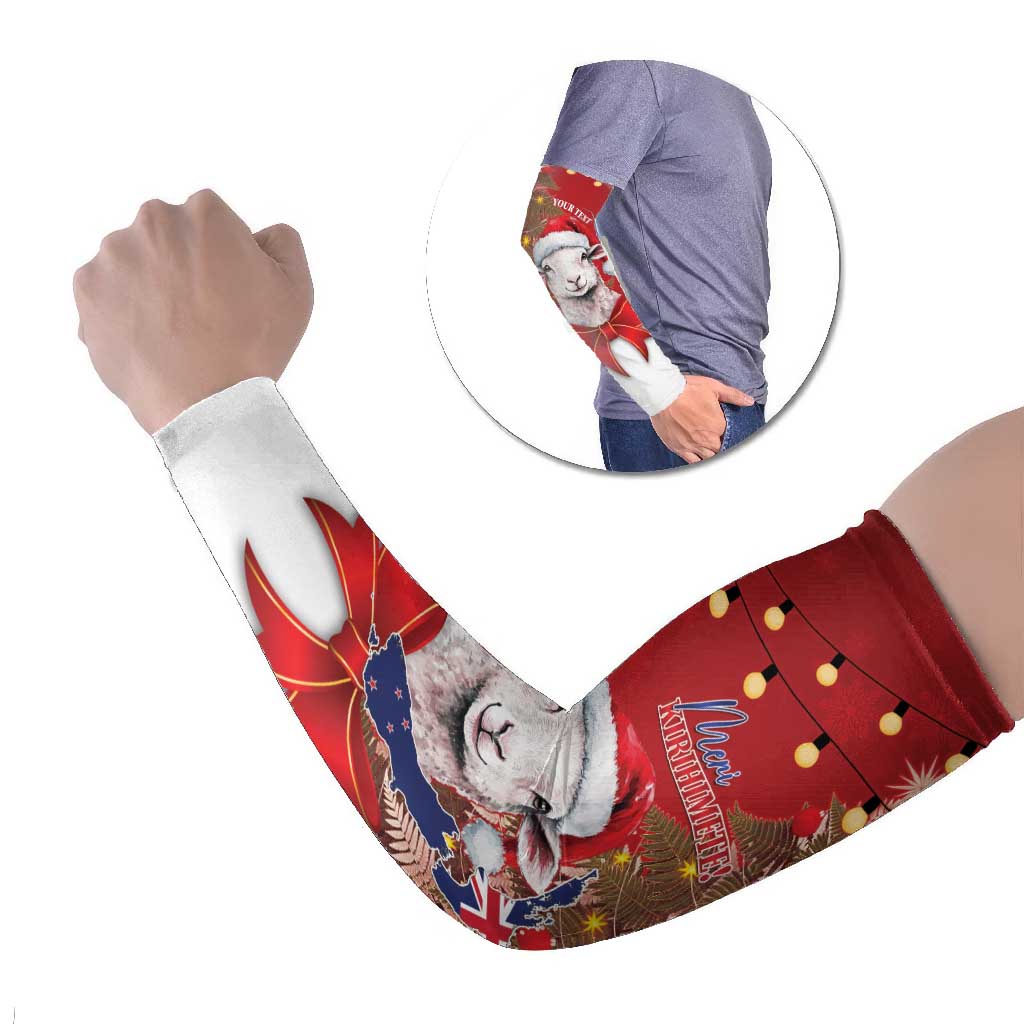 Personalized New Zealand Sheep Christmas Arm Sleeves Hipi Meri Kirihimete Silver Fern Xmas Tree - Polynesian Pride