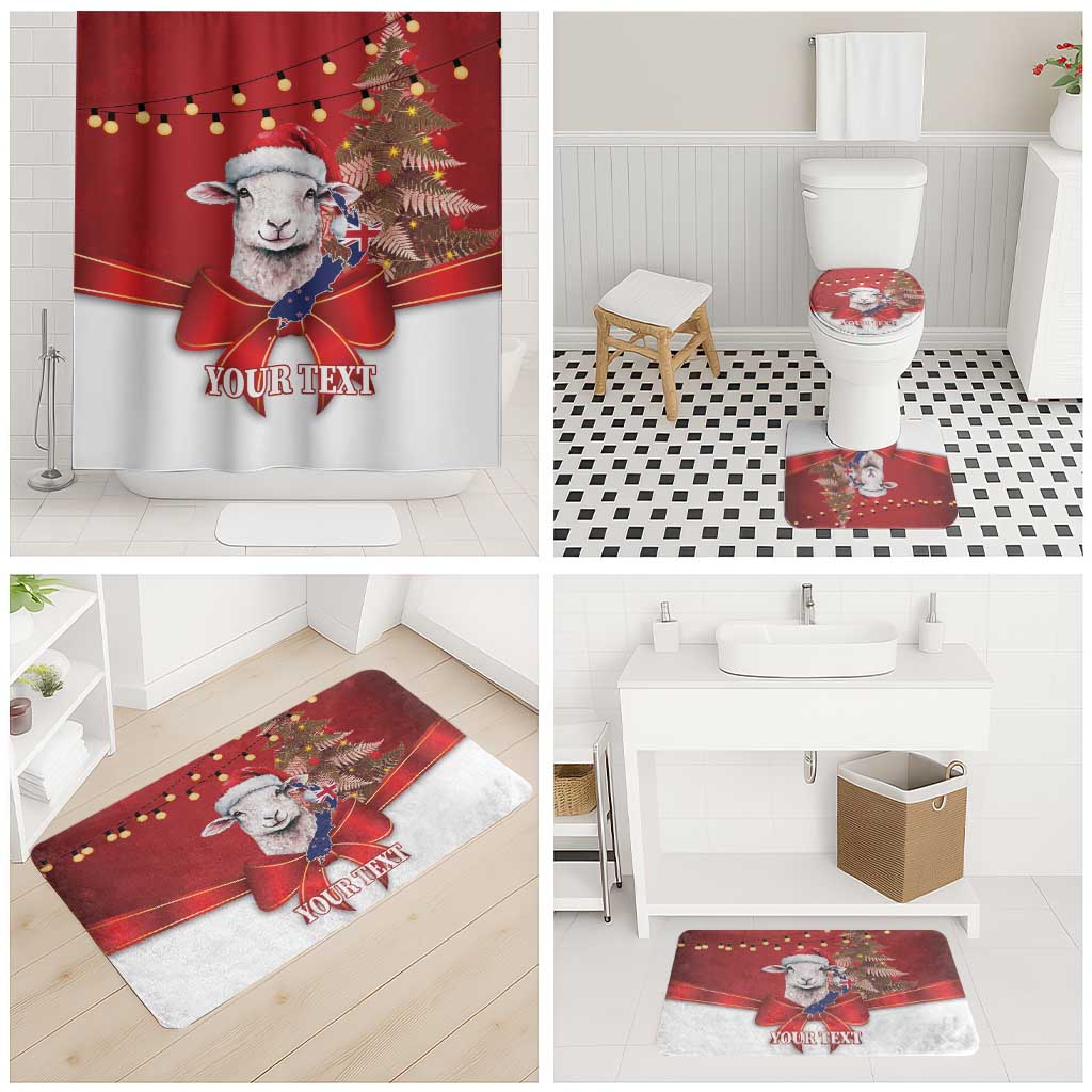 Personalized New Zealand Sheep Christmas Bathroom Set Hipi Meri Kirihimete Silver Fern Xmas Tree - Polynesian Pride