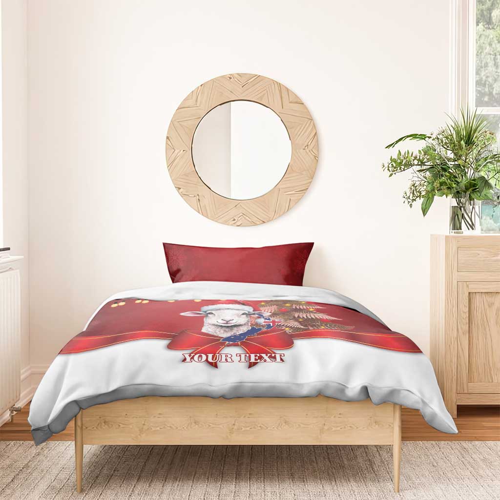 Personalized New Zealand Sheep Christmas Bedding Set Hipi Meri Kirihimete Silver Fern Xmas Tree - Polynesian Pride