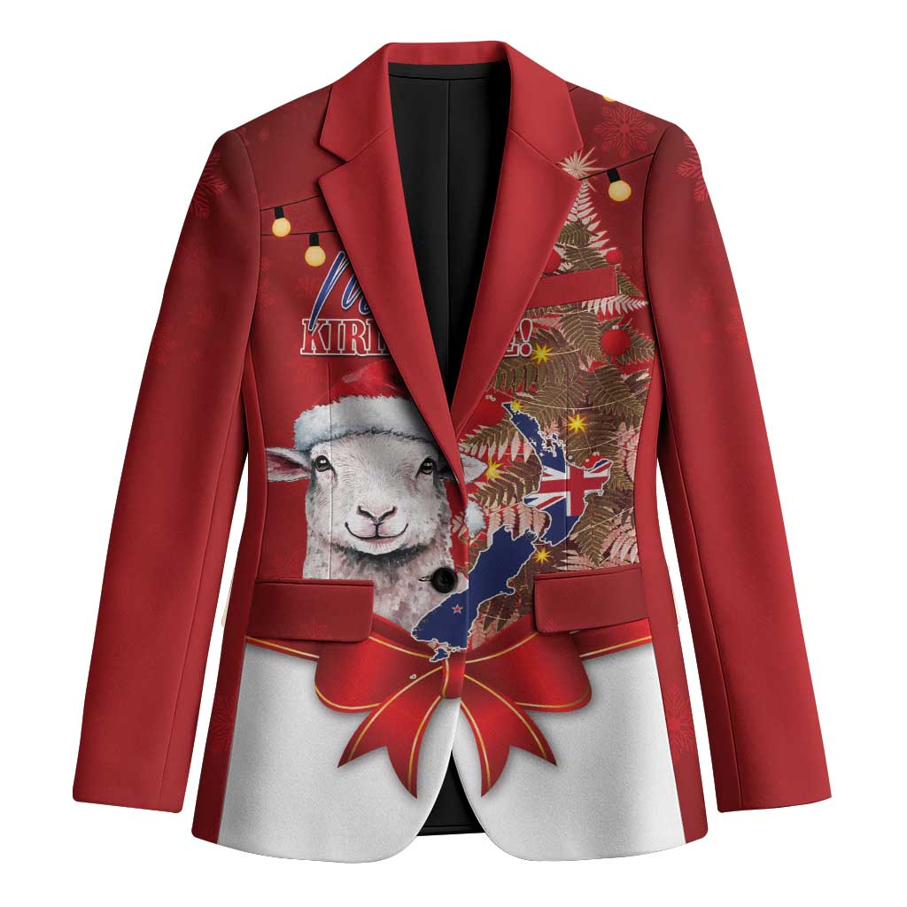 Personalized New Zealand Sheep Christmas Blazer Hipi Meri Kirihimete Silver Fern Xmas Tree LT14 Unisex Red - Polynesian Pride