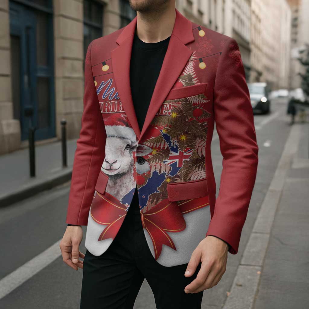 Personalized New Zealand Sheep Christmas Blazer Hipi Meri Kirihimete Silver Fern Xmas Tree LT14 - Polynesian Pride