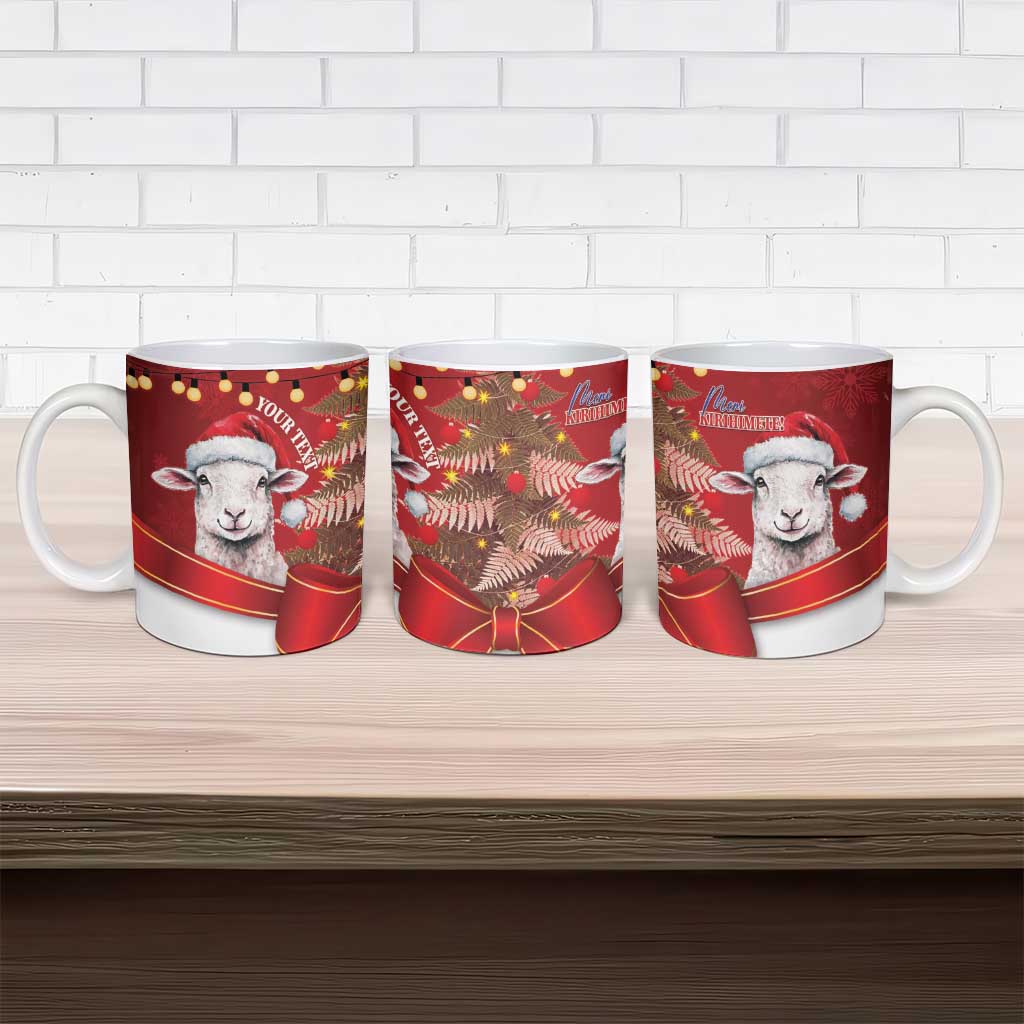 Personalized New Zealand Sheep Christmas Ceramic Mug Hipi Meri Kirihimete Silver Fern Xmas Tree - Polynesian Pride