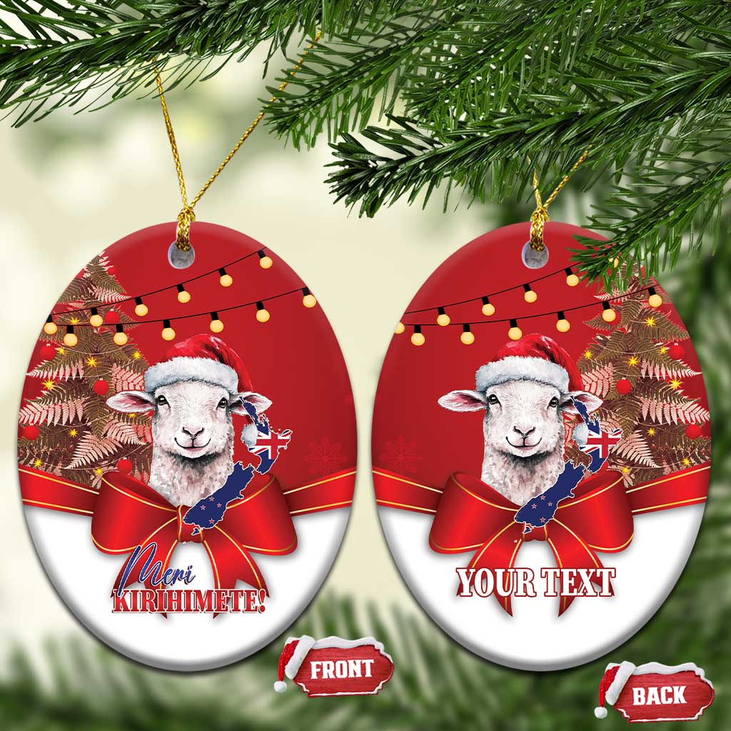Personalized New Zealand Sheep Christmas Ceramic Ornament Hipi Meri Kirihimete Silver Fern Xmas Tree LT14 Oval Red - Polynesian Pride