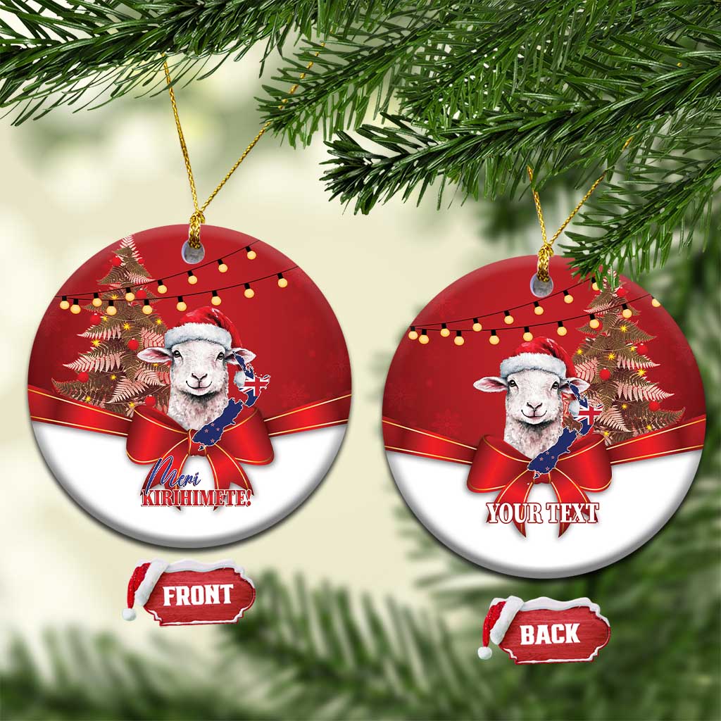 Personalized New Zealand Sheep Christmas Ceramic Ornament Hipi Meri Kirihimete Silver Fern Xmas Tree LT14 Circle Red - Polynesian Pride