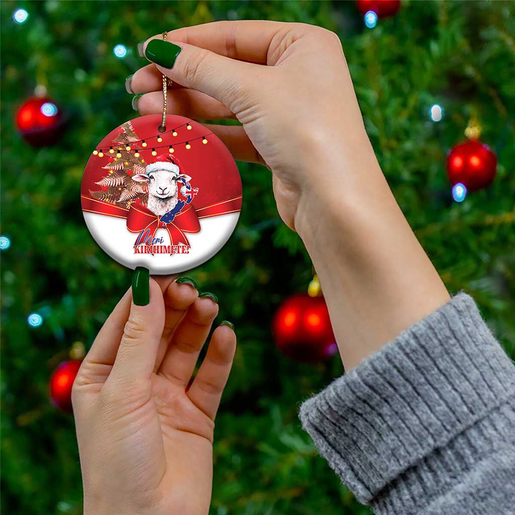 Personalized New Zealand Sheep Christmas Ceramic Ornament Hipi Meri Kirihimete Silver Fern Xmas Tree LT14 - Polynesian Pride