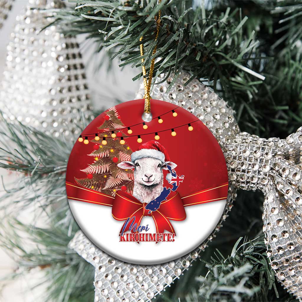 Personalized New Zealand Sheep Christmas Ceramic Ornament Hipi Meri Kirihimete Silver Fern Xmas Tree LT14 - Polynesian Pride