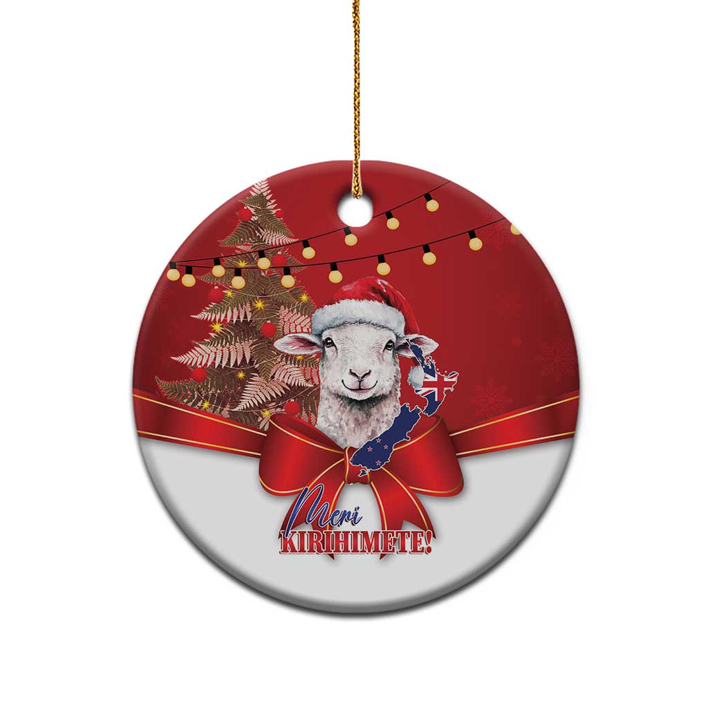Personalized New Zealand Sheep Christmas Ceramic Ornament Hipi Meri Kirihimete Silver Fern Xmas Tree LT14 - Polynesian Pride