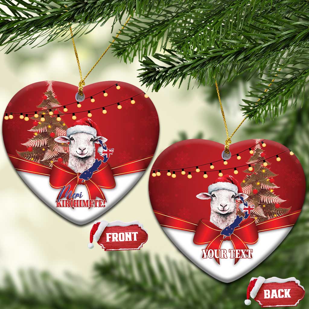 Personalized New Zealand Sheep Christmas Ceramic Ornament Hipi Meri Kirihimete Silver Fern Xmas Tree LT14 Heart Red - Polynesian Pride