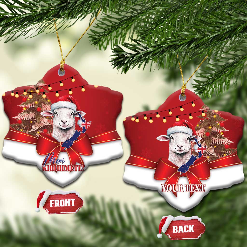 Personalized New Zealand Sheep Christmas Ceramic Ornament Hipi Meri Kirihimete Silver Fern Xmas Tree LT14 Snow Flake Red - Polynesian Pride