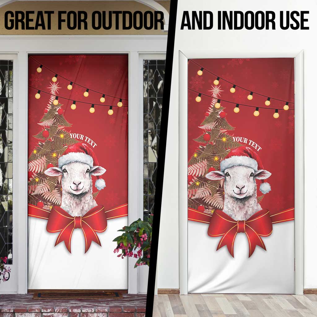 Personalized New Zealand Sheep Christmas Door Cover Hipi Meri Kirihimete Silver Fern Xmas Tree - Polynesian Pride