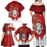 Personalized New Zealand Sheep Christmas Family Matching Off Shoulder Maxi Dress and Hawaiian Shirt Hipi Meri Kirihimete Silver Fern Xmas Tree - Polynesian Pride