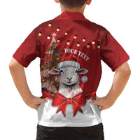 Personalized New Zealand Sheep Christmas Family Matching Off Shoulder Short Dress and Hawaiian Shirt Hipi Meri Kirihimete Silver Fern Xmas Tree - Polynesian Pride