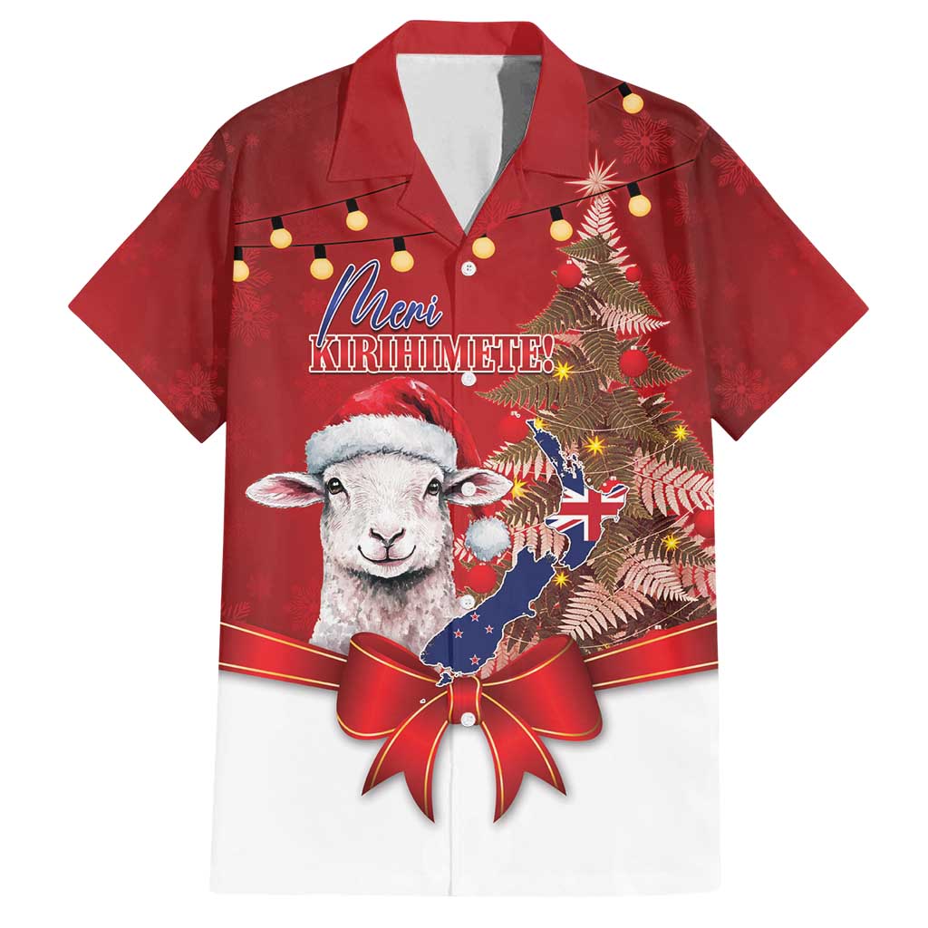 Personalized New Zealand Sheep Christmas Family Matching Off Shoulder Short Dress and Hawaiian Shirt Hipi Meri Kirihimete Silver Fern Xmas Tree - Polynesian Pride