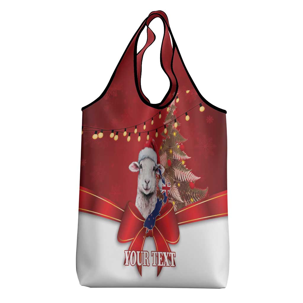 Personalized New Zealand Sheep Christmas Grocery Bag Hipi Meri Kirihimete Silver Fern Xmas Tree - Polynesian Pride