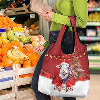 Personalized New Zealand Sheep Christmas Grocery Bag Hipi Meri Kirihimete Silver Fern Xmas Tree - Polynesian Pride