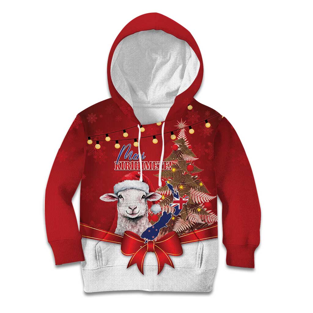 Personalized New Zealand Sheep Christmas Kid Hoodie Hipi Meri Kirihimete Silver Fern Xmas Tree - Polynesian Pride