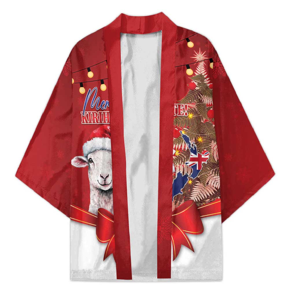 Personalized New Zealand Sheep Christmas Kimono Hipi Meri Kirihimete Silver Fern Xmas Tree LT14 Unisex Red - Polynesian Pride
