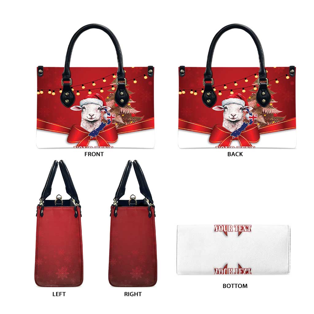 Personalized New Zealand Sheep Christmas Leather Bag Hipi Meri Kirihimete Silver Fern Xmas Tree - Polynesian Pride