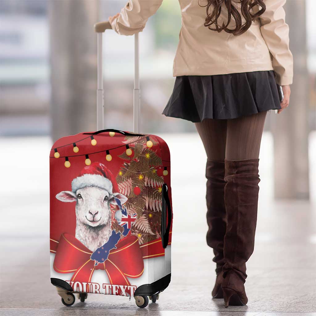 Personalized New Zealand Sheep Christmas Luggage Cover Hipi Meri Kirihimete Silver Fern Xmas Tree - Polynesian Pride