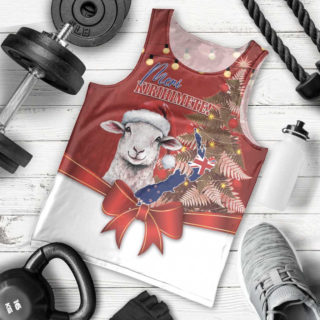 Personalized New Zealand Sheep Christmas Men Tank Top Hipi Meri Kirihimete Silver Fern Xmas Tree - Polynesian Pride