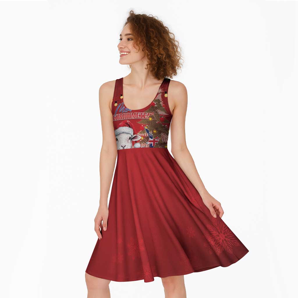 Personalized New Zealand Sheep Christmas Midi Dress Hipi Meri Kirihimete Silver Fern Xmas Tree LT14 - Polynesian Pride