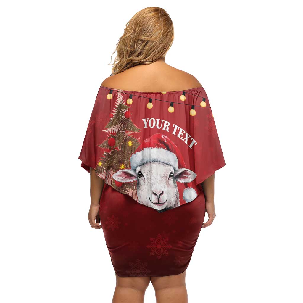 Personalized New Zealand Sheep Christmas Off Shoulder Short Dress Hipi Meri Kirihimete Silver Fern Xmas Tree - Polynesian Pride