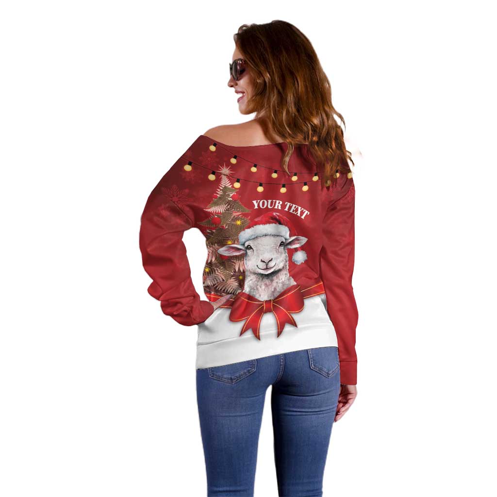 Personalized New Zealand Sheep Christmas Off Shoulder Sweater Hipi Meri Kirihimete Silver Fern Xmas Tree - Polynesian Pride