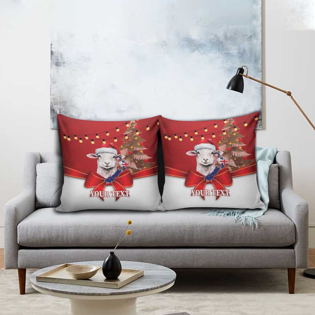 Personalized New Zealand Sheep Christmas Pillow Cover Hipi Meri Kirihimete Silver Fern Xmas Tree - Polynesian Pride