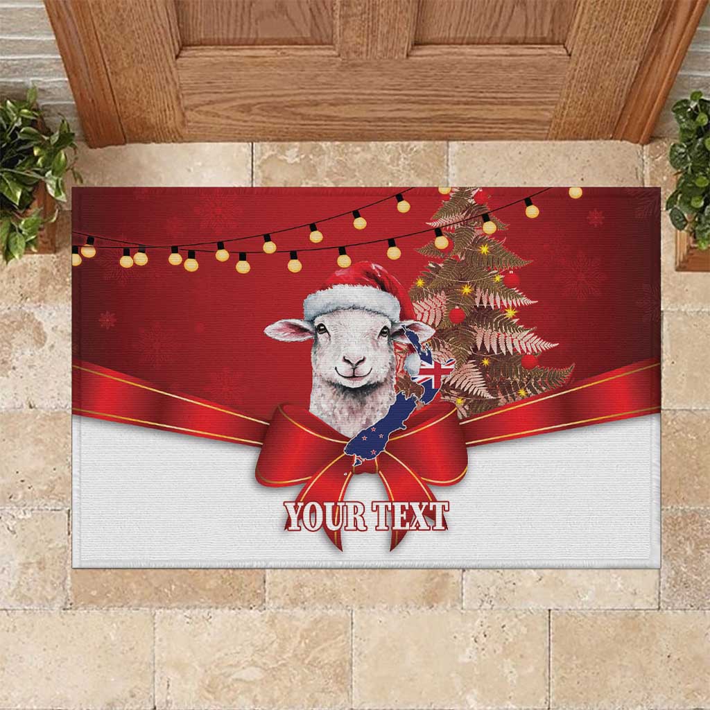 Personalized New Zealand Sheep Christmas Rubber Doormat Hipi Meri Kirihimete Silver Fern Xmas Tree - Polynesian Pride