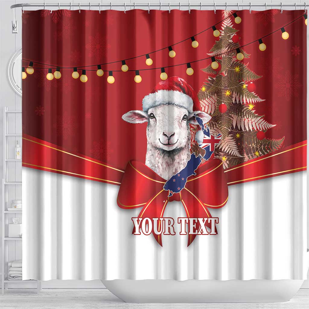 Personalized New Zealand Sheep Christmas Shower Curtain Hipi Meri Kirihimete Silver Fern Xmas Tree - Polynesian Pride