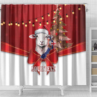 Personalized New Zealand Sheep Christmas Shower Curtain Hipi Meri Kirihimete Silver Fern Xmas Tree - Polynesian Pride