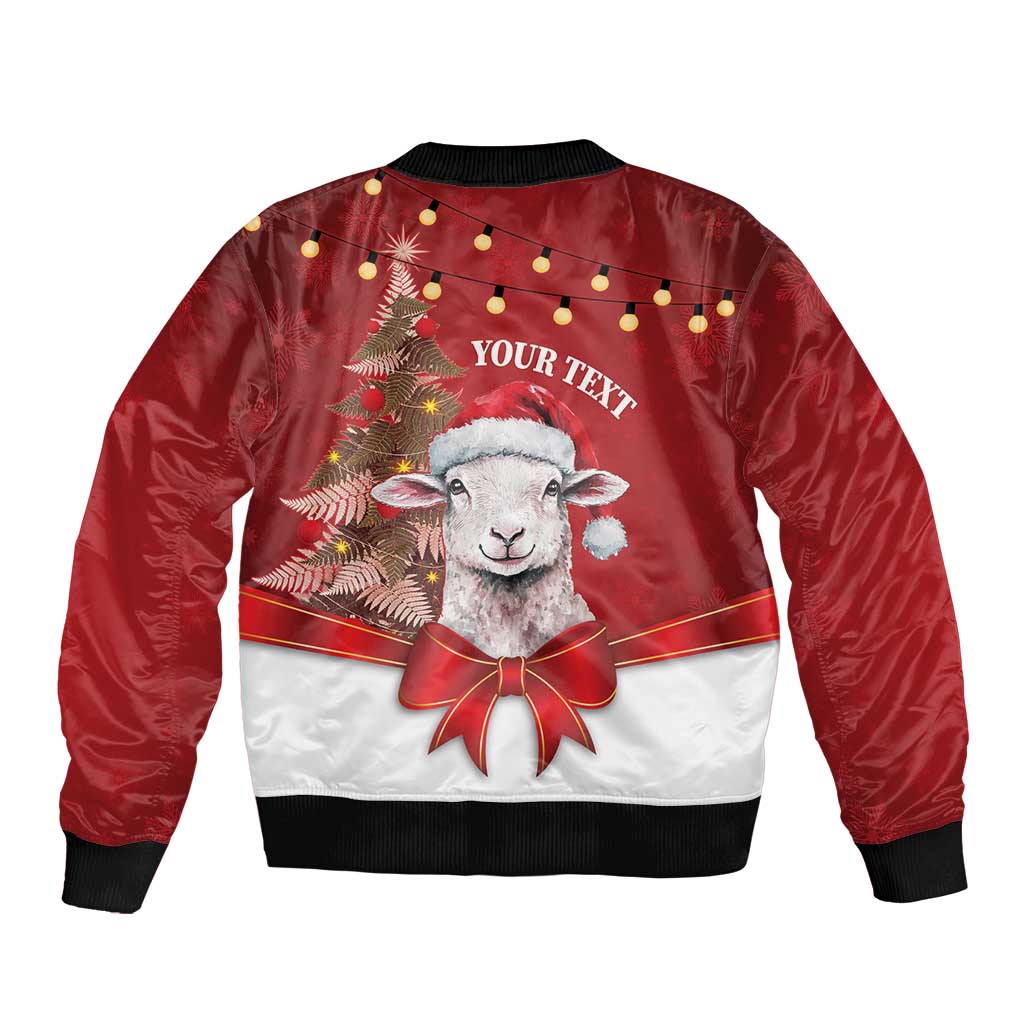 Personalized New Zealand Sheep Christmas Sleeve Zip Bomber Jacket Hipi Meri Kirihimete Silver Fern Xmas Tree LT14 - Polynesian Pride