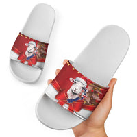 Personalized New Zealand Sheep Christmas Slide Sandals Hipi Meri Kirihimete Silver Fern Xmas Tree LT14 - Polynesian Pride