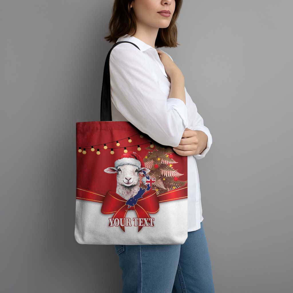 Personalized New Zealand Sheep Christmas Tote Bag Hipi Meri Kirihimete Silver Fern Xmas Tree - Polynesian Pride