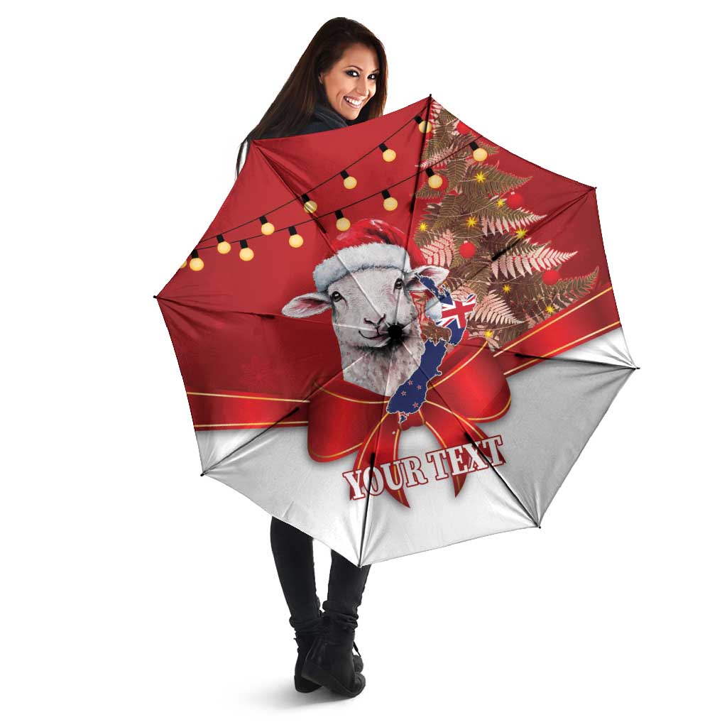 Personalized New Zealand Sheep Christmas Umbrella Hipi Meri Kirihimete Silver Fern Xmas Tree - Polynesian Pride