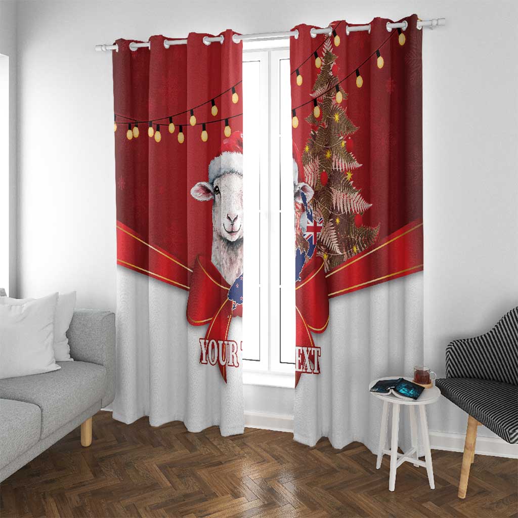 Personalized New Zealand Sheep Christmas Window Curtain Hipi Meri Kirihimete Silver Fern Xmas Tree LT14 With Grommets Red - Polynesian Pride