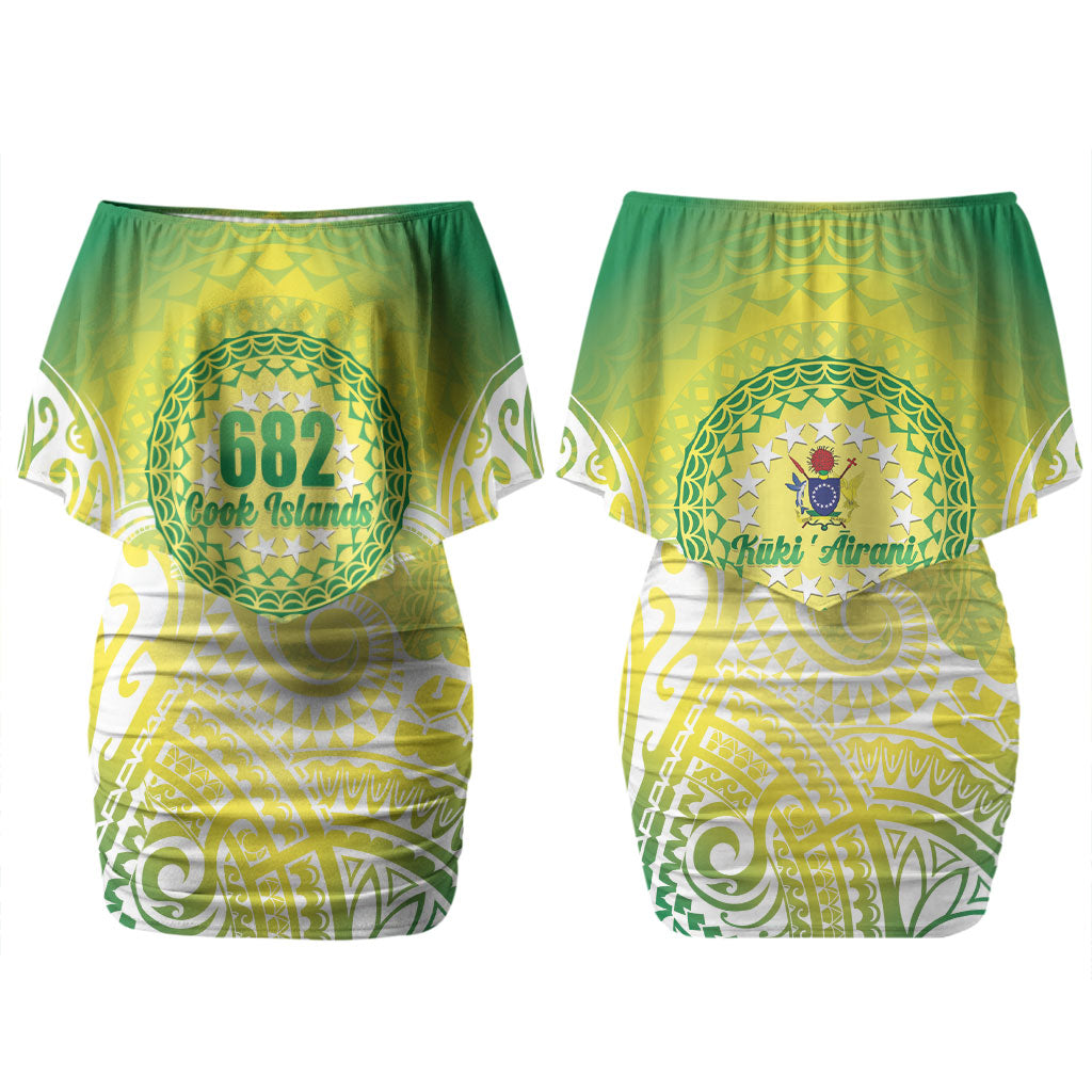Cook Islands 682 Couples Matching Off Shoulder Short Dress and Hawaiian Shirt Kuki 'Airani Area Code Proud LT14 - Polynesian Pride