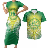 Cook Islands 682 Couples Matching Short Sleeve Bodycon Dress and Hawaiian Shirt Kuki 'Airani Area Code Proud LT14 Green - Polynesian Pride