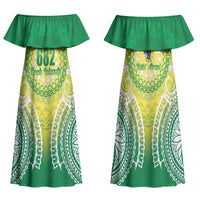 Cook Islands 682 Family Matching Off Shoulder Maxi Dress and Hawaiian Shirt Kuki 'Airani Area Code Proud LT14 Mom's Dress Green - Polynesian Pride